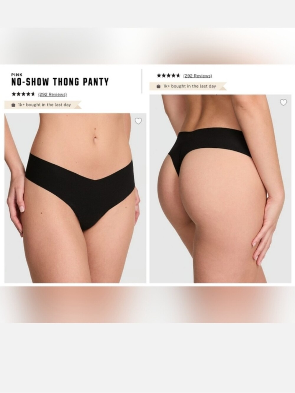 Victoria's secret pink BLACK no show VERY SEXY thong panty MEDIUM
